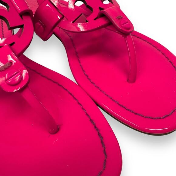 Tory Burch Patent Leather Miller Sandal Fluorescent Neon Fuchsia 7 Women’s - Picture 5 of 12